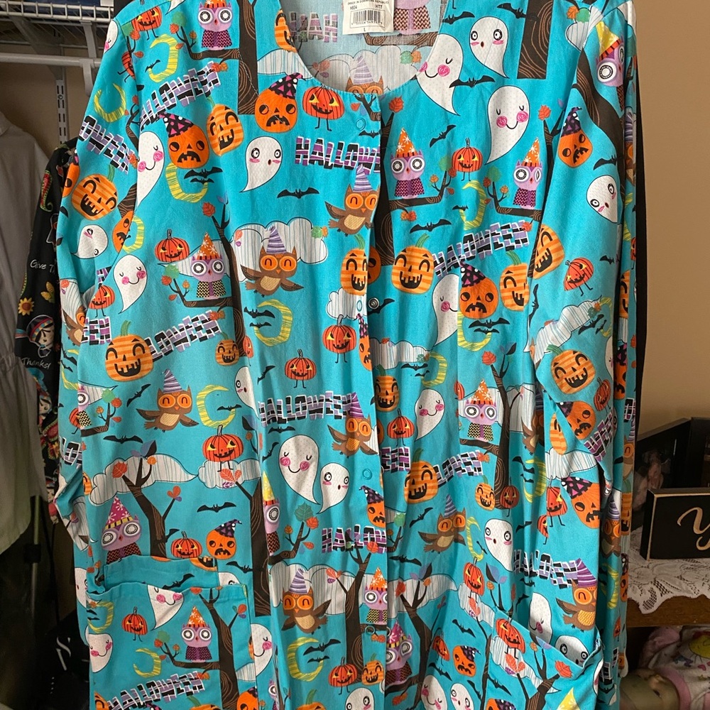 Halloween ghosts & owls scrub jacket
